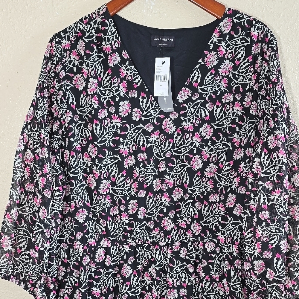 Lane Bryant V Neck Smocked Shoulder Midi Dress - Picture 2 of 7